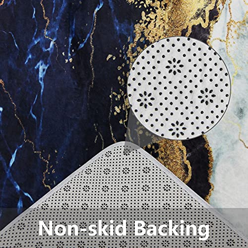 Mitovilla 4 Pcs Navy Blue Marble Shower Curtain Sets With Rugs, Navy Blue Gold Bathroom Sets With Shower Curtain And Rugs And Accessories, Modern Shower Curtain For Bathroom Decor, Gold #TOP5