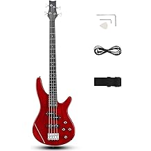 Ktaxon 4 String Electric Bass Guitar, Full Size Standard Right Handed Rosewood Fingerboard Beginner Kit with Cable Wrench Tool Black