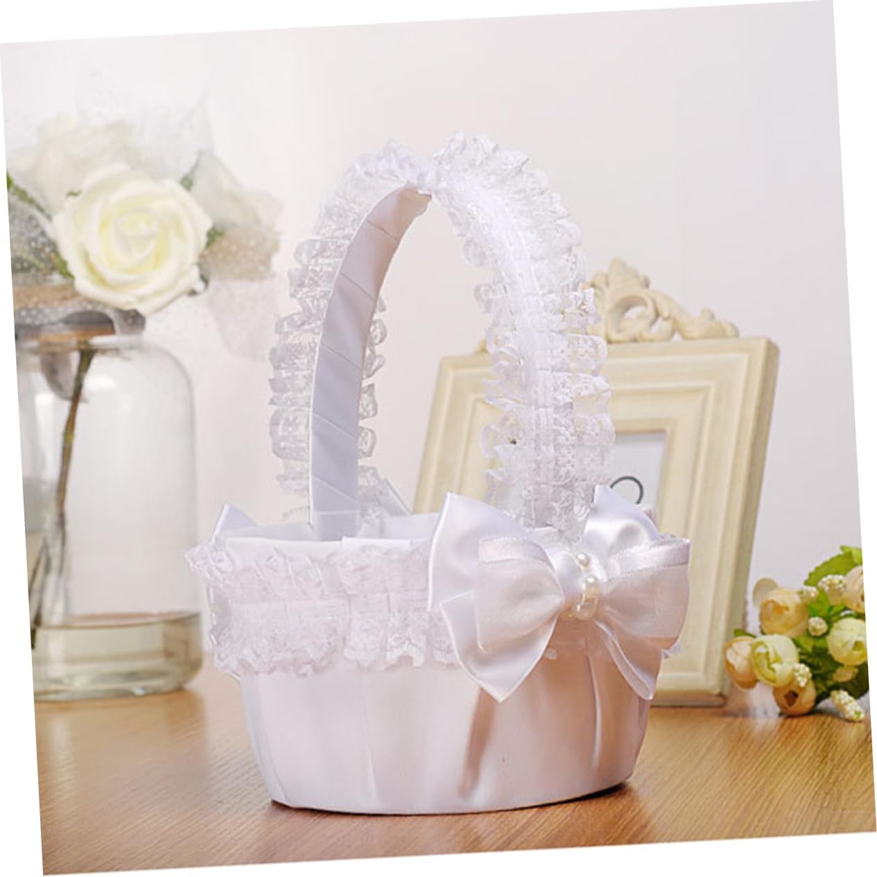 IMIKEYA Pcs Flower Girl for Weddings Elegant Lace Bowknot Basket for Wedding