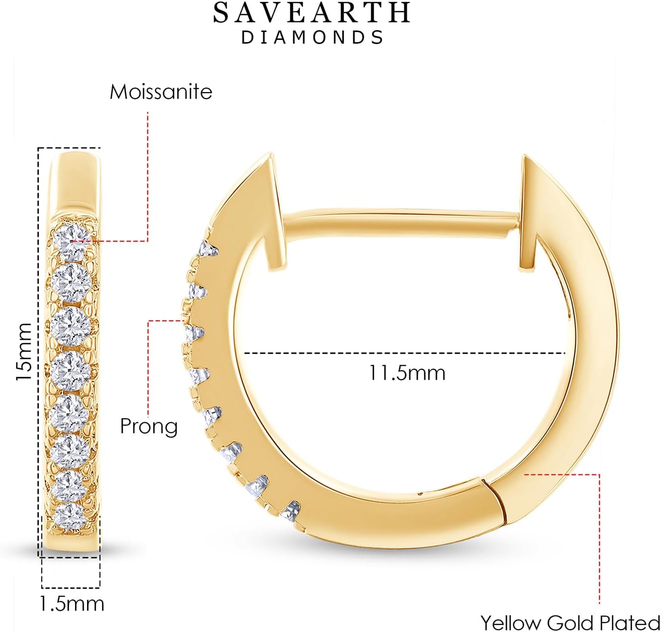 18K Gold Plated Moissanite Mini Huggie Earrings for Women | 1.3MM Moissanite Diamond Tiny Cartilage Huggie Hoop Earrings | Jewelry Gifts For Her (0.16 Cttw)