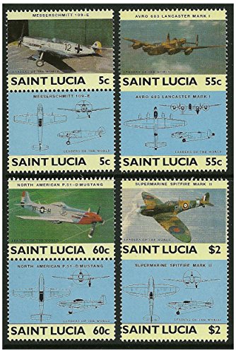 Guerra mondiale aerei da combattimento 2 timbro coppie - 8 francobolli in 4 coppie emesse nel 1985 Santa Lucia/Mint e non montata/Imperforated