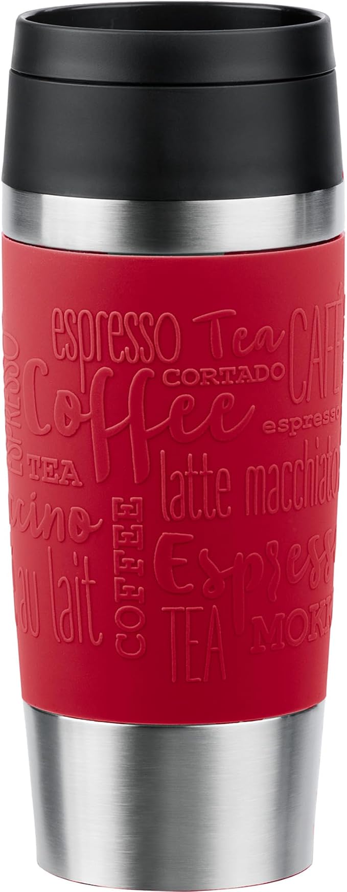 Emsa N20204 Travel Mug Classic - Vaso térmico (0,36 L, cierre de rosca, acero inoxidable, 4 horas de calor y frío 8 h, 100% hermético, apto para lavavajillas, apertura de 360°, color rojo oscuro