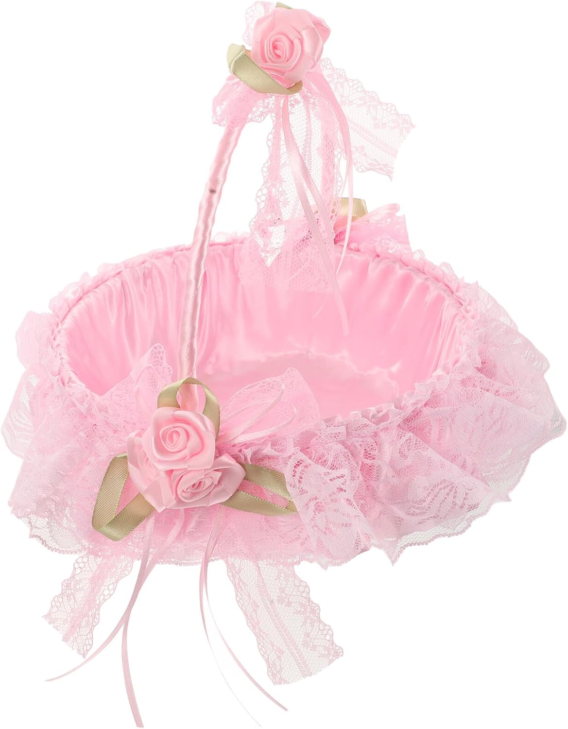 Flower Girl Basket Woven Wedding Basket with Lace Bowknot for Wedding Ceremony and Party Supplies