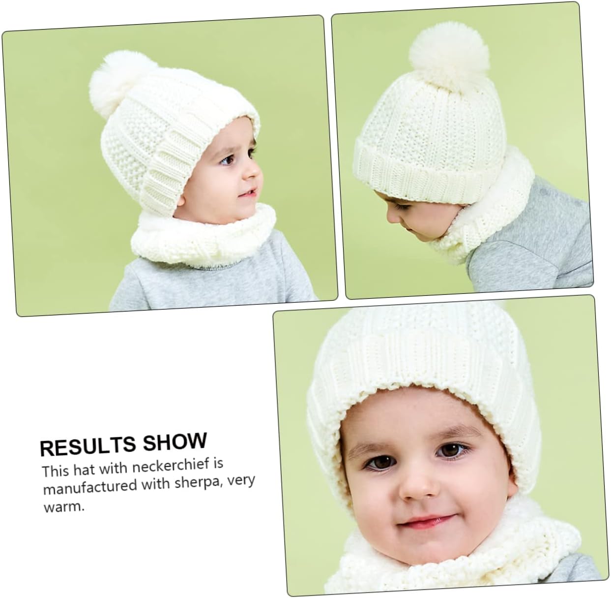 Ipetboom Warmest Knitted Hat Boys and Girls Winter Scarf Baby Boy Hat 0-3 Years White