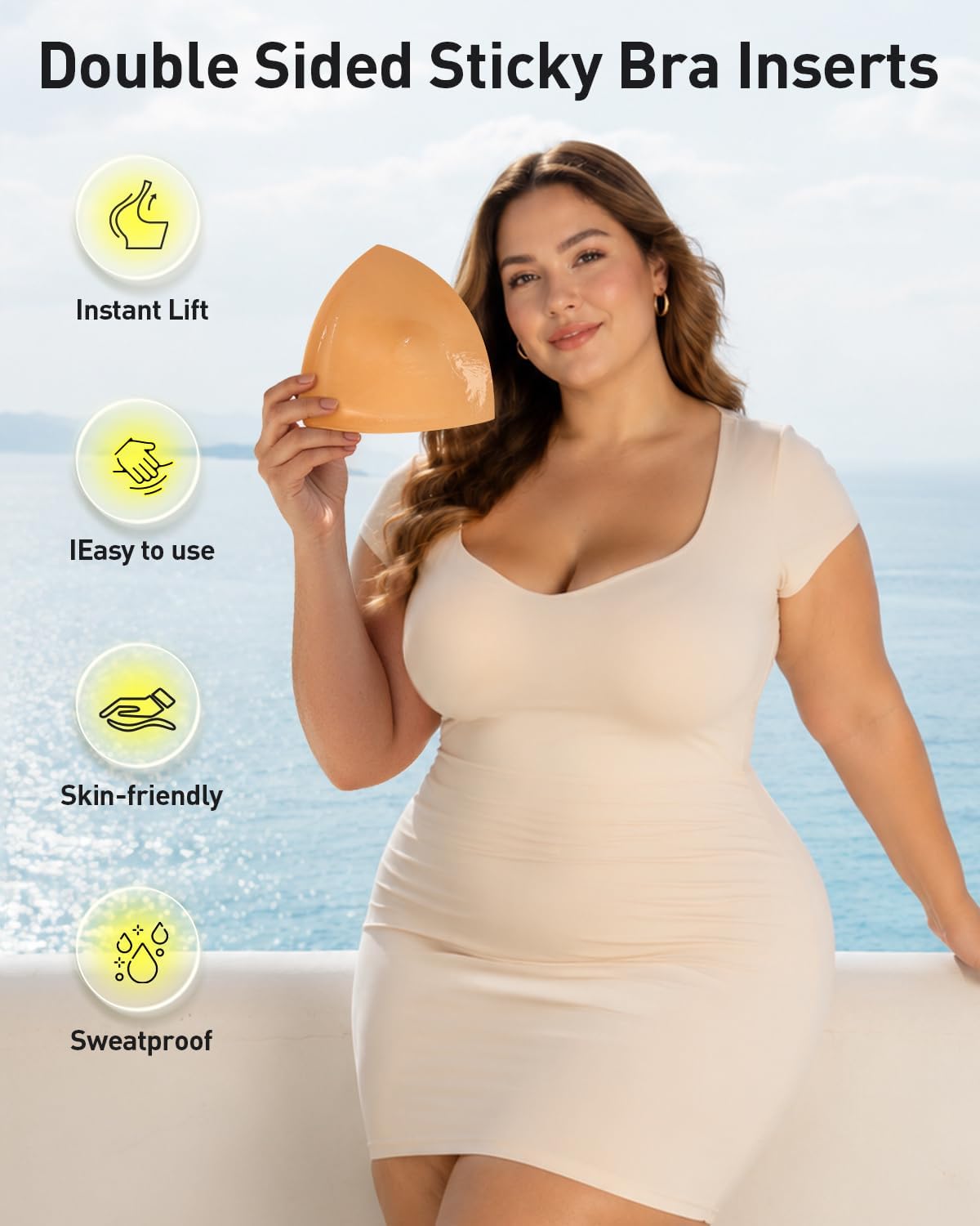Niidor Large Size Bra Inserts,Double Sided Sticky Bra Pads Inserts for D+ Cups,Nude/M