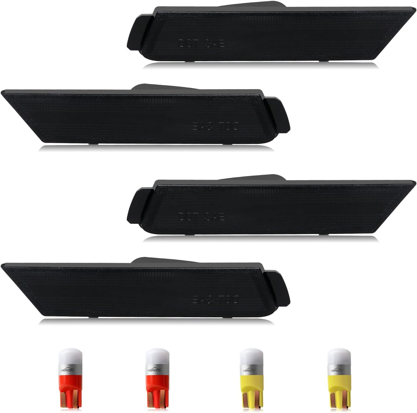 HERCOO Front Rear Smoked Side Marker Lights Lens Bumper Cover with LED Bulb Red Amber Light Lamps Compatible with Chevy Camaro 2010-2015