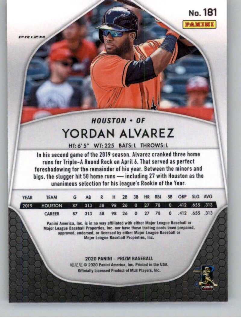 2020 Prizm Purple Prizm Baseball #181 Yordan Alvarez Houston Astros Official MLB PA Trading Card From Panini America