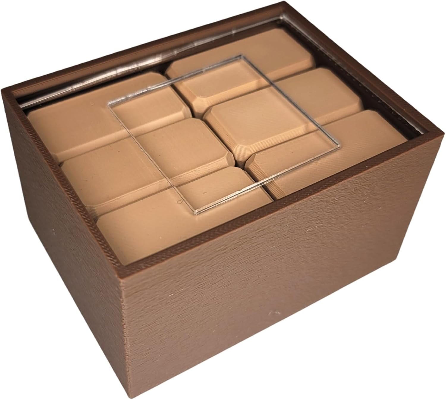 Quadro Puzzle – Brain Teaser Puzzle for Adults & Youth | Make Everything Fit Through The Glass | 3D-Printed (Light Brown)
