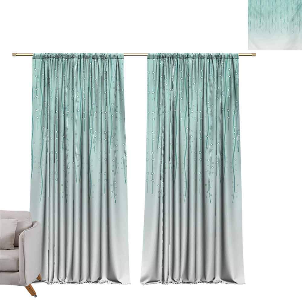 GUUVOR Floral 99% Blackout Curtains Soft Color Strings Ivy with The Little Circle and Triangles Hanging Artwork Print for Bedroom Kindergarten Living Room W42 x L63 Inch Ocean Blue