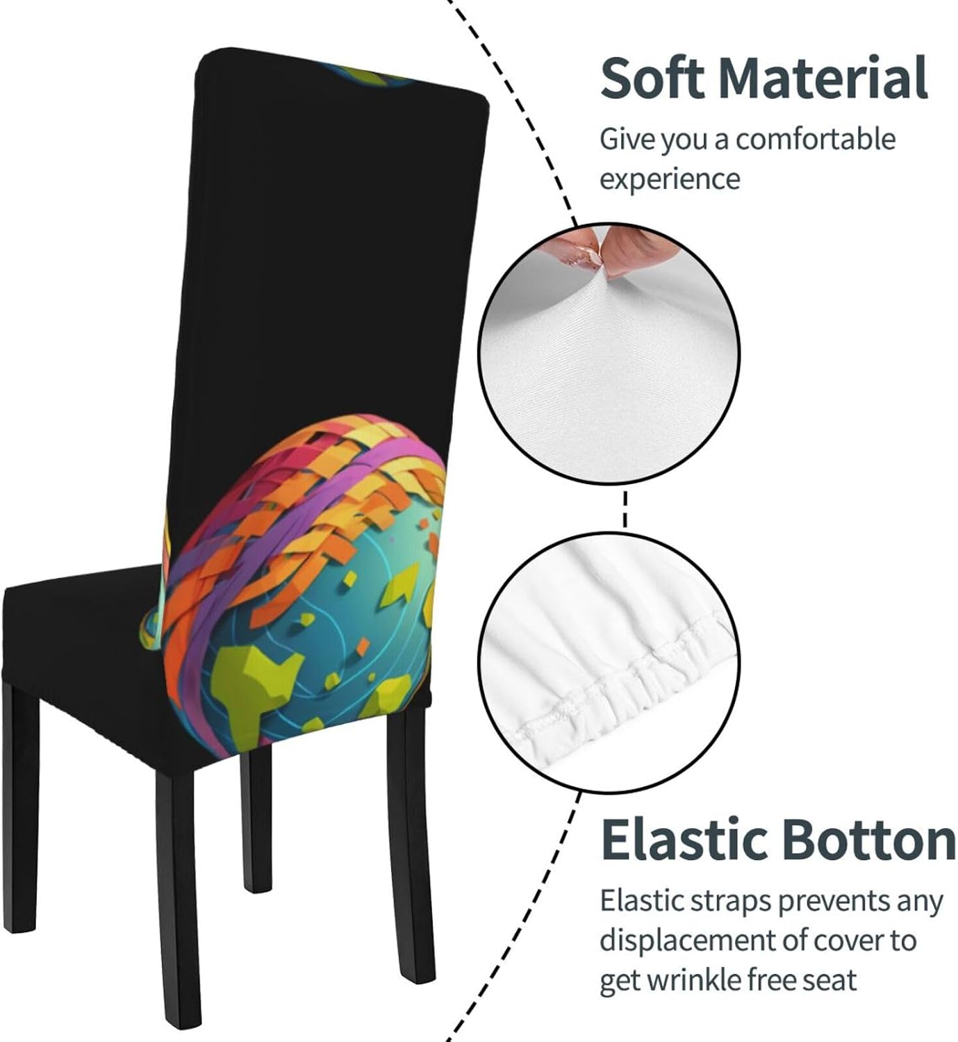 Woven Colorful Planet Prints Protection Cover for Dining Chair – Stretchy & Wrinkle-Resistant Chair Throw Covers for Dining Room, Hotel, and Event Decor