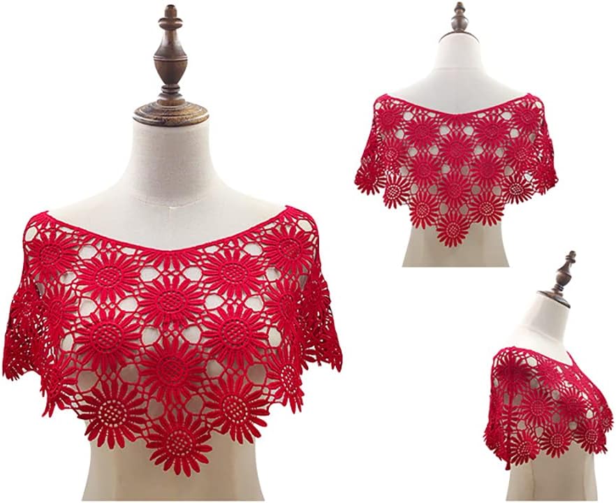 Embroidered Lace Neckline Neck Collar Embroidery Appliques Patches Fake Collar Clothes Sewing Trims DIY Accessory (Pink)