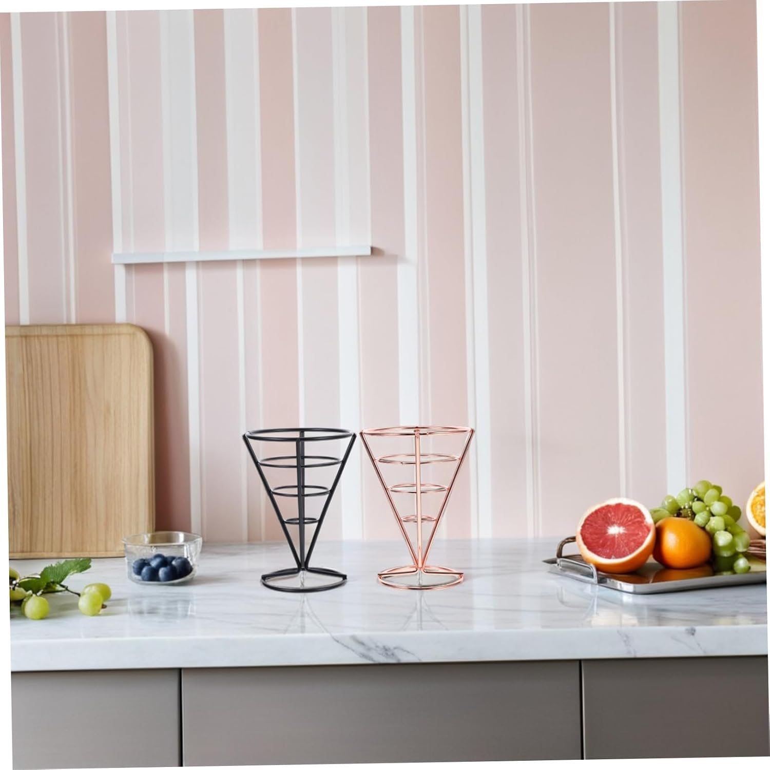 2pcs French Fries Cone Holder Sturdy Material Hollow Design Snack Basket for Restaurant Bar Home
