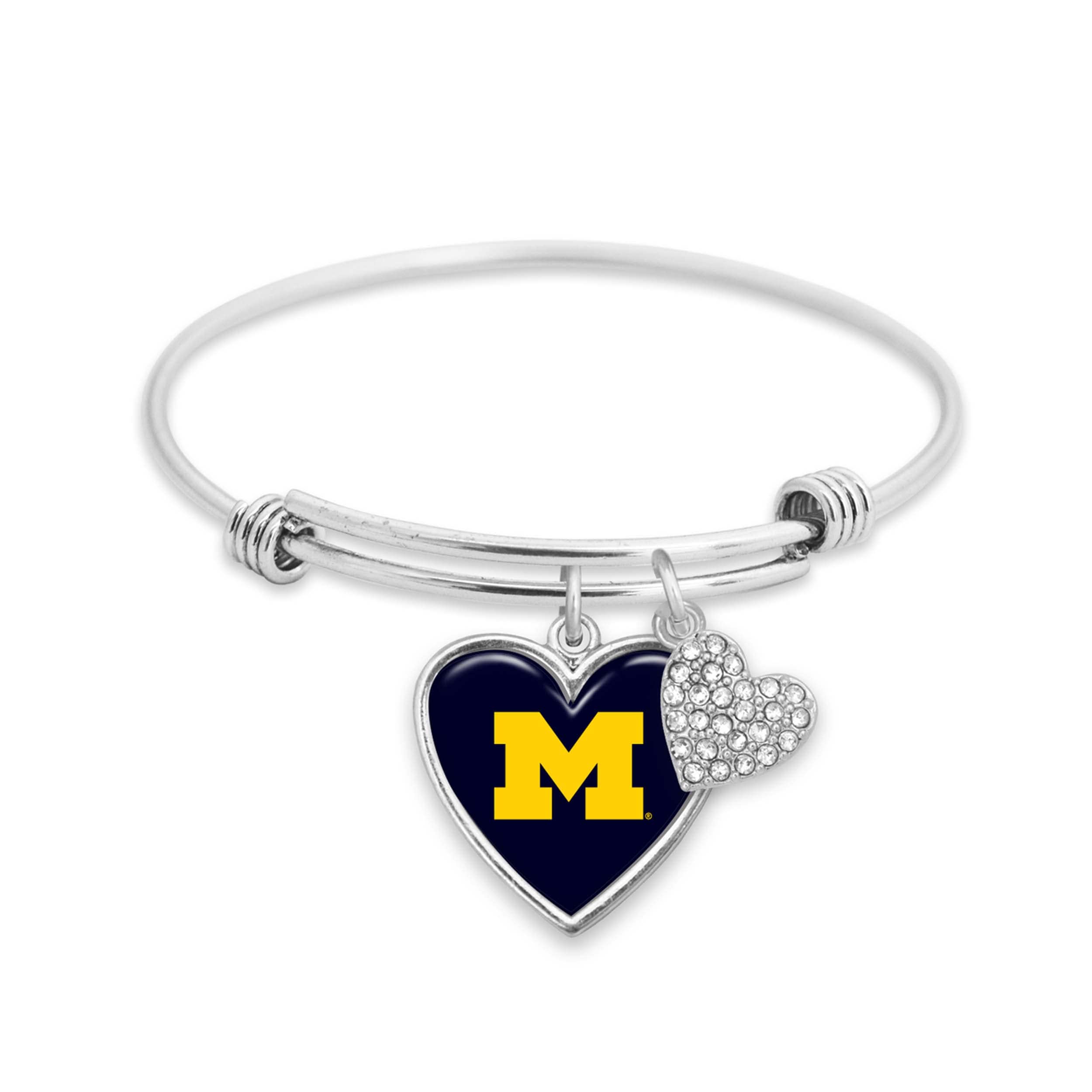 Michigan Wolverines Amara Crystal Heart Silver Bangle Bracelet Jewelry Gift UM