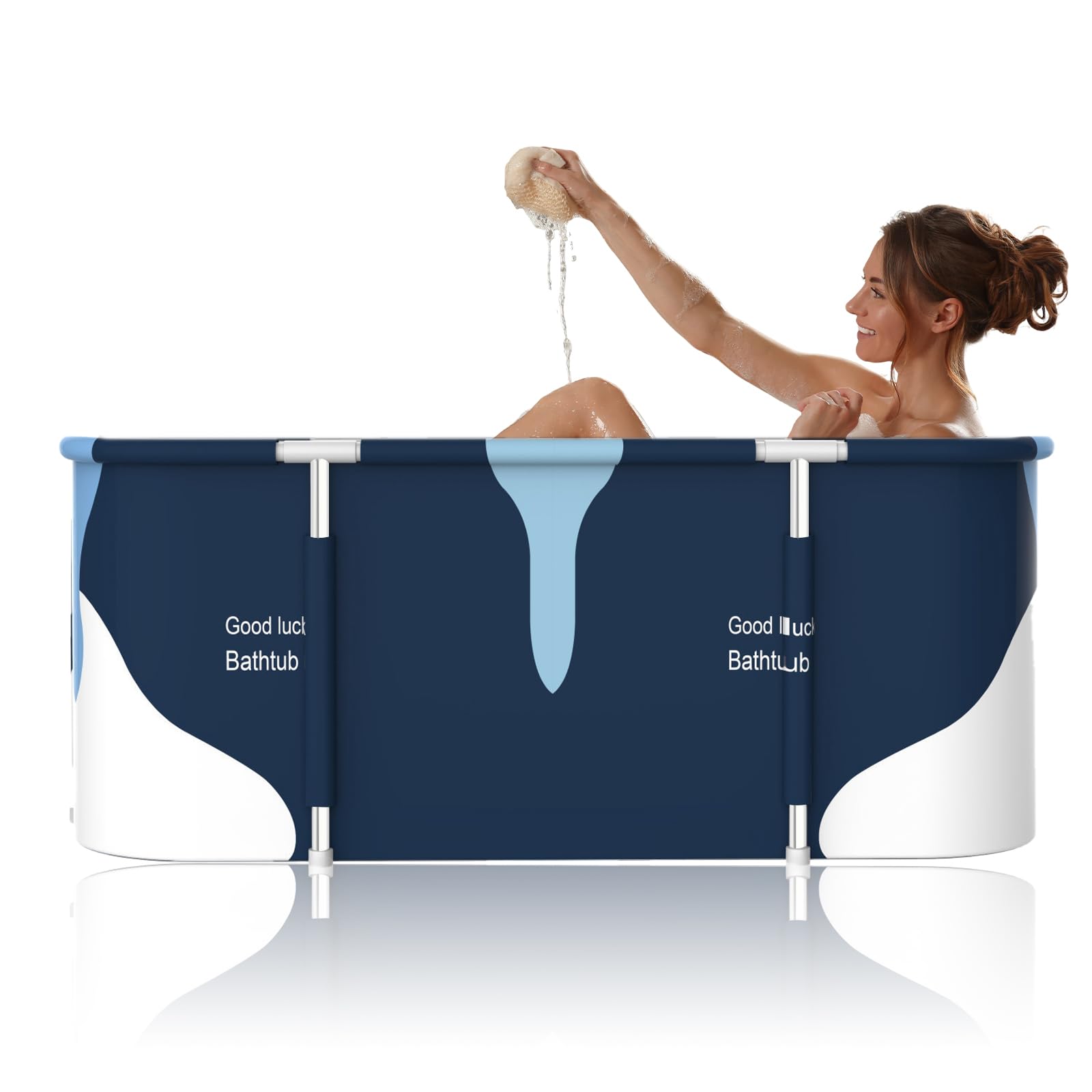 Bañera portátil extragrande de 141 cm para adultos, tina plegable de 55 pulgadas de grosor con marco de metal, bañera de spa plegable para cabina de ducha, baño familiar separado para baño de hielo