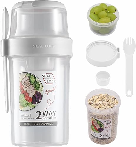 Miniatura 8 de Tazas de desayuno sobre la marcha, taza de ensalada para llevar, cereales de yogur, avena durante la noche, recipientes para parfait y aderezo de