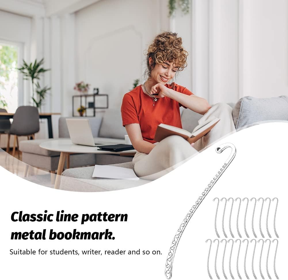 20 Pcs Metal Bookmark Hairpin Hook Antique Vintage Silver Carved Hook with Loop Metal Book Markers Embossed Bookmarks, Jewelry Making Charms - Image 4