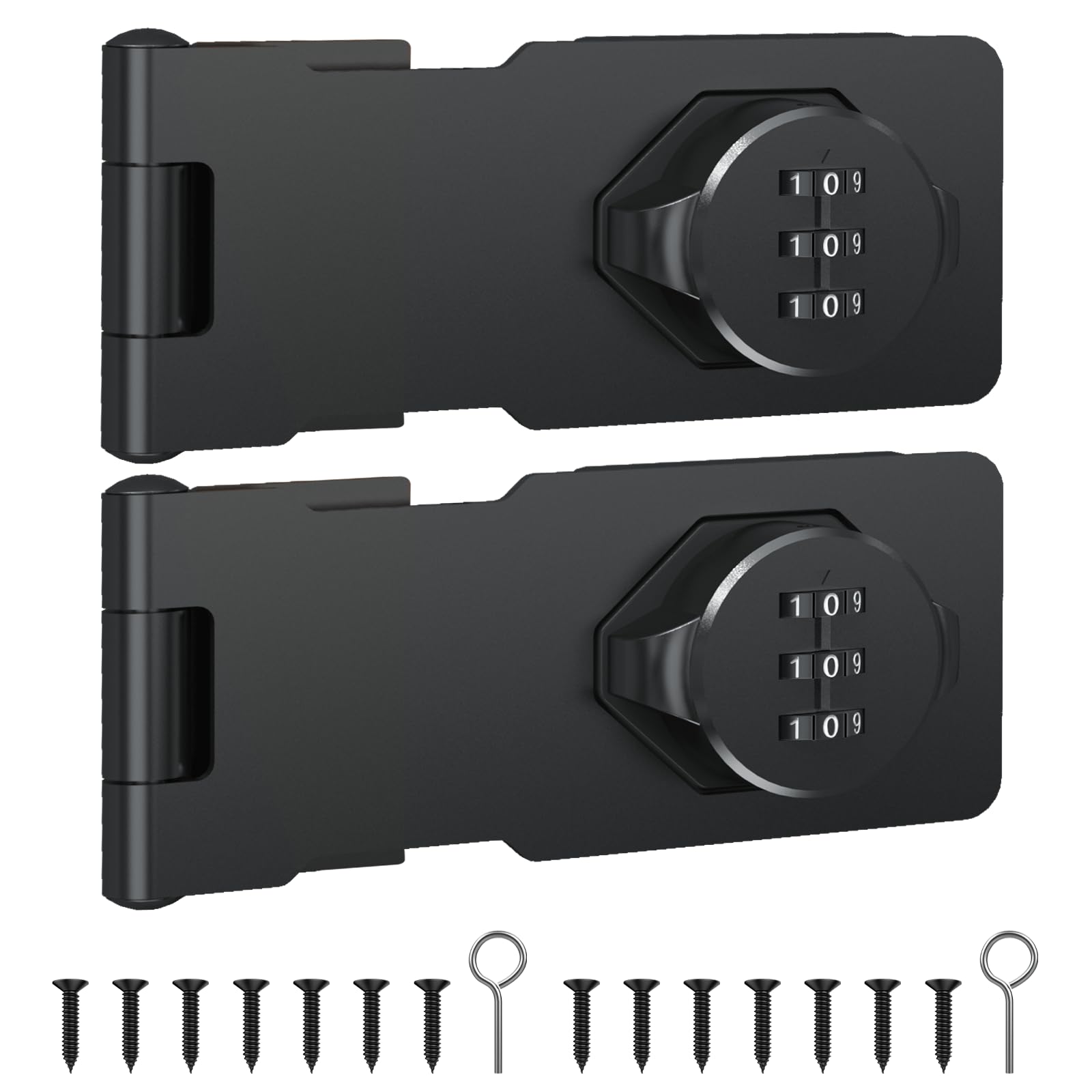 I-EASYDWW Cabinet Password Hasp Lock, Keyless Combination Lock for Small Doors, Bathroom, Outdoor, Garage, Black, 2 Pack