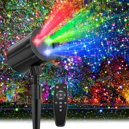 Christmas Projector Lights Outdoor, GUSODOR RGB 3 Colors Starry Sky Effects Projection Light with Remote & Timer, IP65 Waterproof Projector Lights for Indoor Outdoor Christmas Decorations