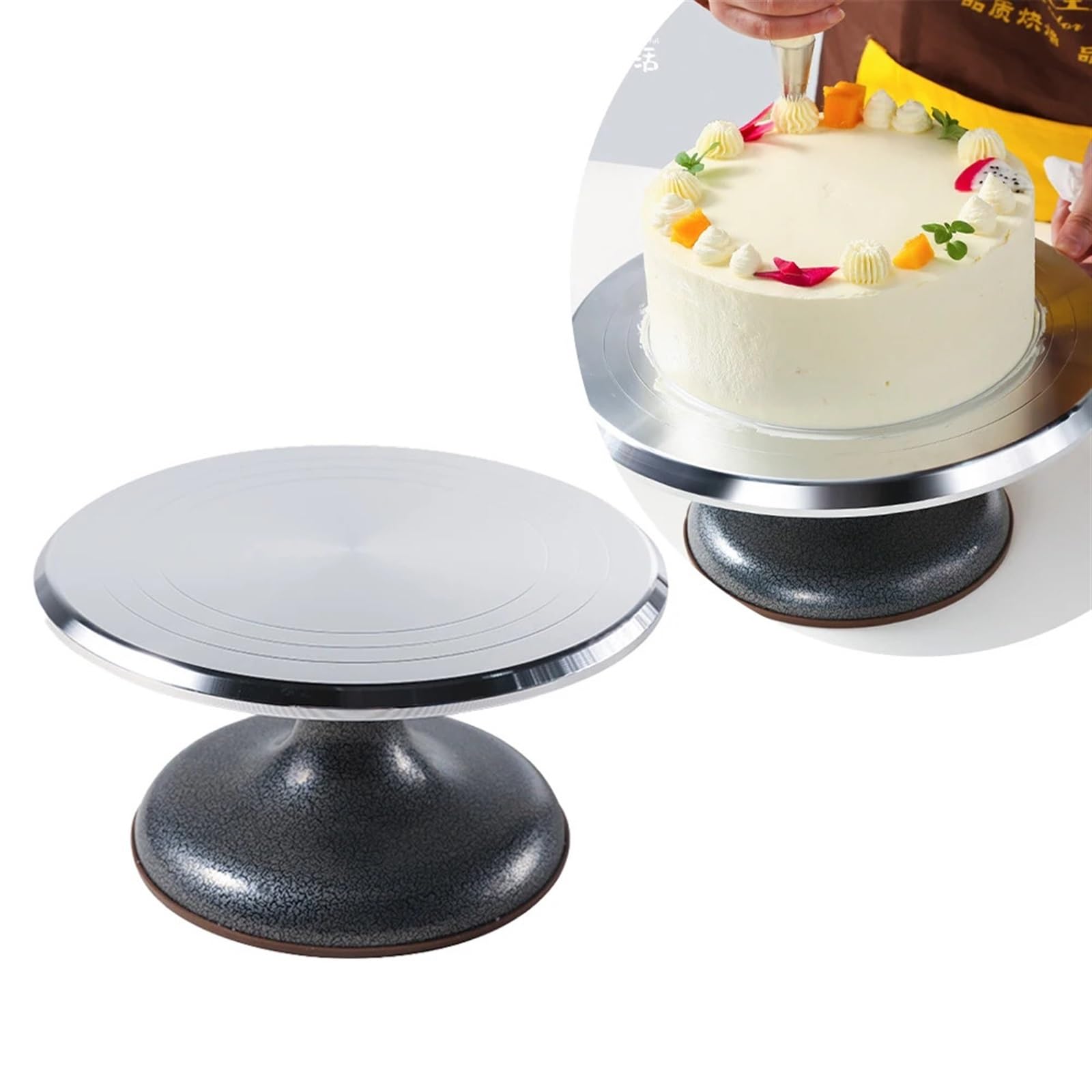 Plato giratorio para tartas Herramientas for hornear de 10 PULGADAS, plato giratorio aleación aluminio for tartas cumpleaños, cerámica plástico, vidrio, mesa montaje flores(10 inch black)