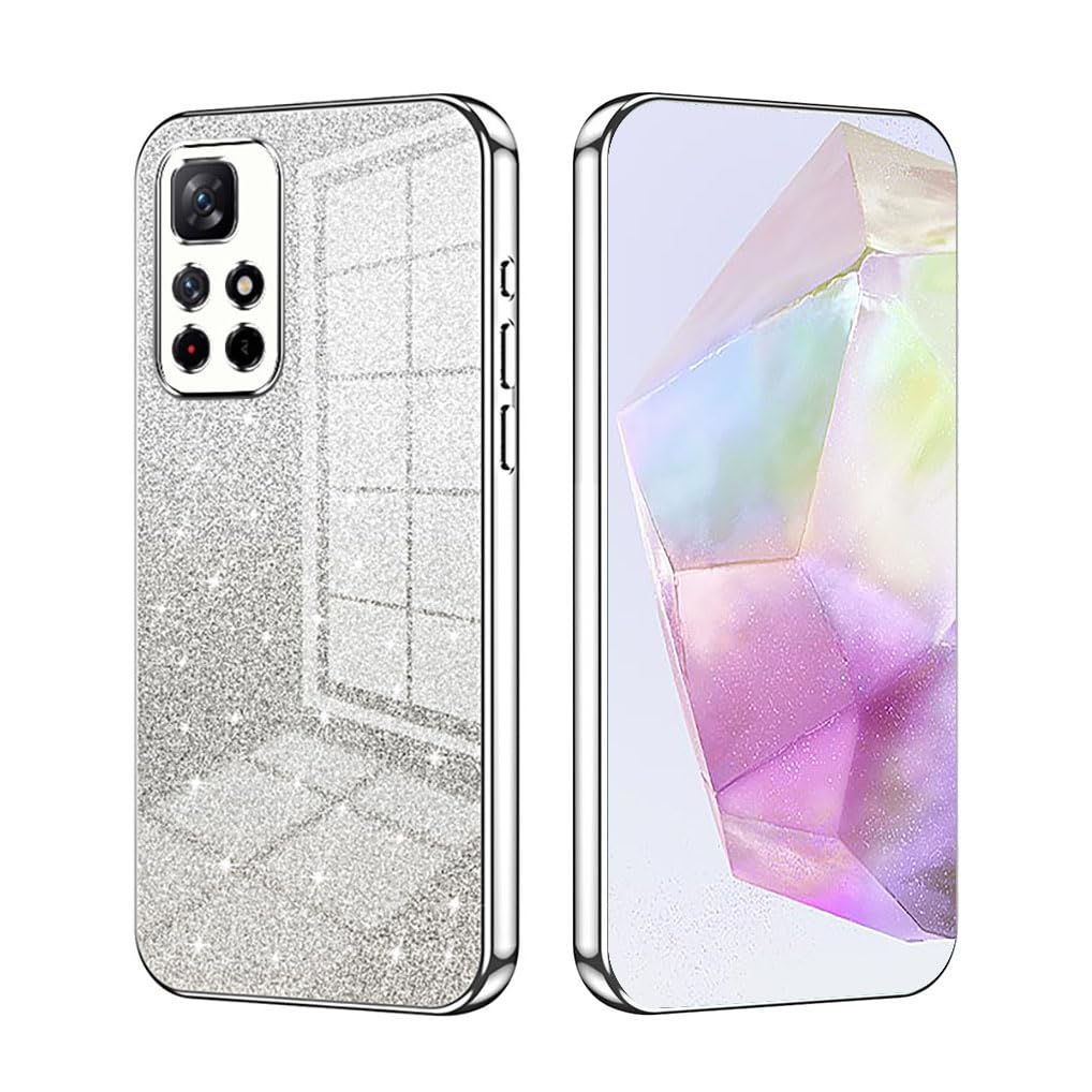 SEAHAI Case for Xiaomi Redmi 10 2022 / Redmi 10 4G, Ultra Thin Transparent Gradient Color Shining Pattern Card Plating Design Shockproof TPU Bumper Soft Silicone Fashion Cover - Silver