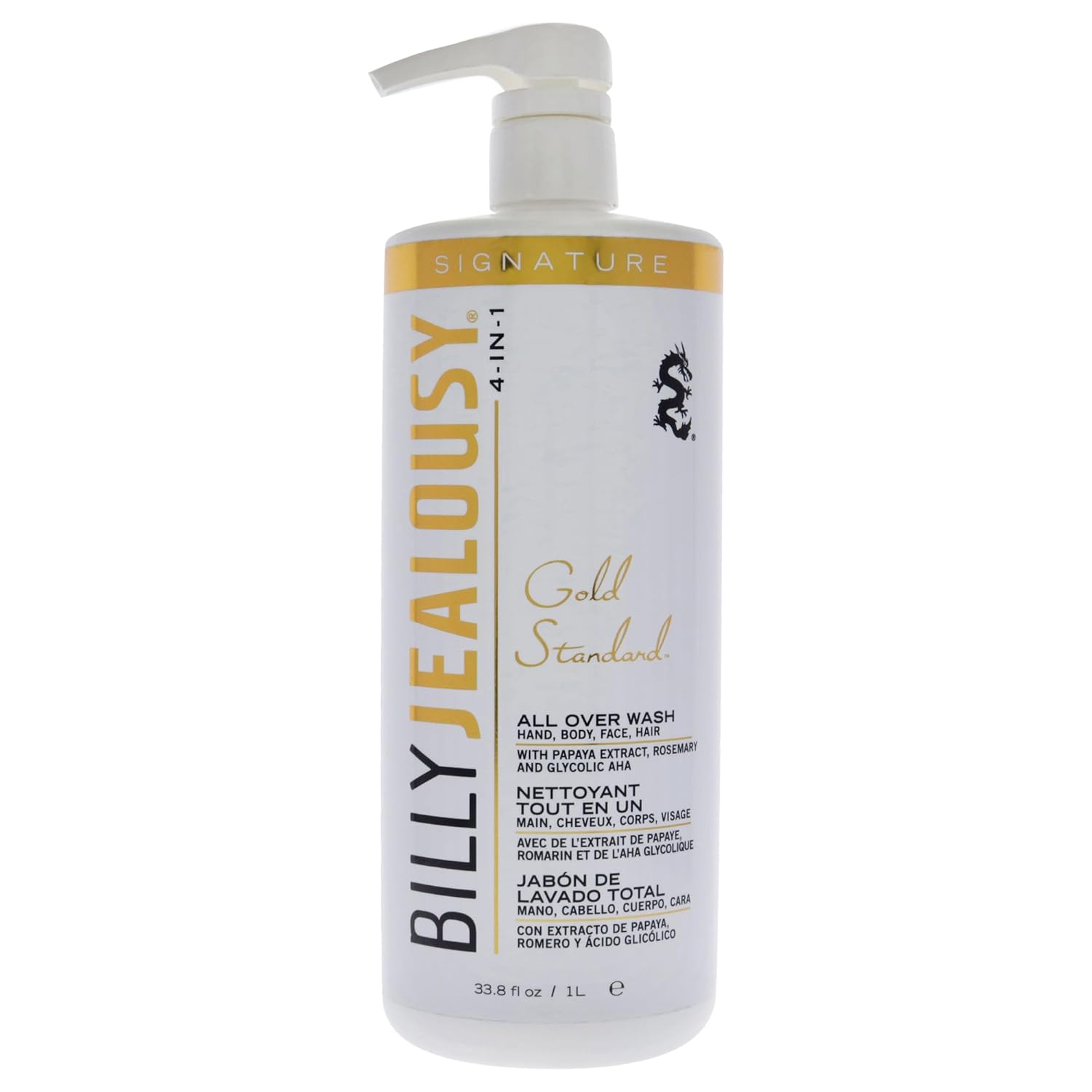 Billy Jealousy Gold Standard 4-in-1 All Over Wash – Hand, Body, Face and Hair Cleansing, Soothing and Moisturizing Wash, Papaya, Mint, Rosemary, Cucumber