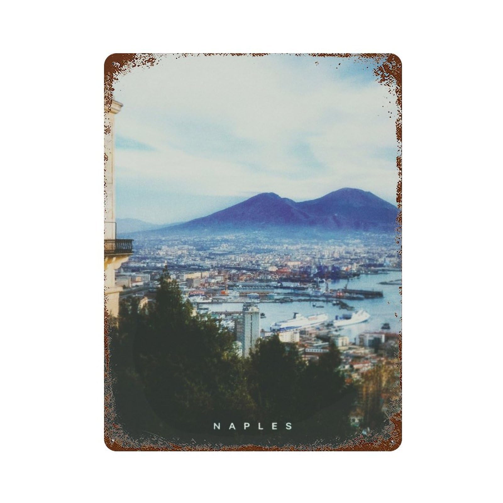 Naples 15.7"x11.8" Rusty Metal Tin Sign, Farmhouse Wall Decor for Office, Studio And Wall Decor