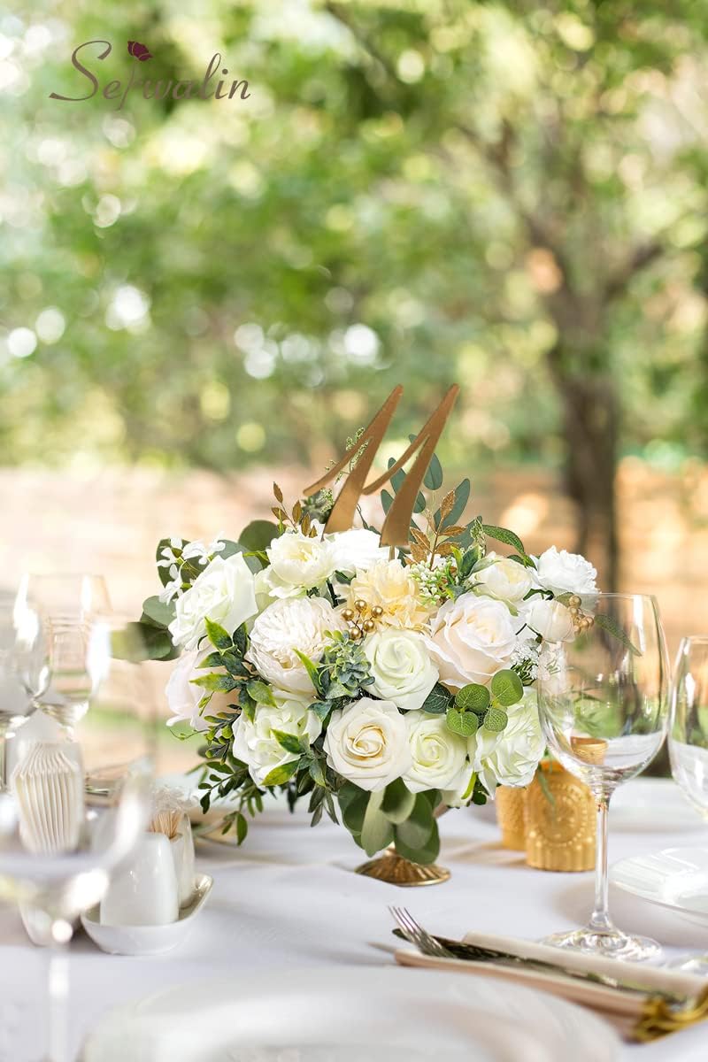Serwalin Artificial Flowers White Peony Flowers Fake Wedding Flowers Cake Flowers for Wedding Bouquets Bridal Shower Centerpieces Floral Arrangements Party Decor - Image 7
