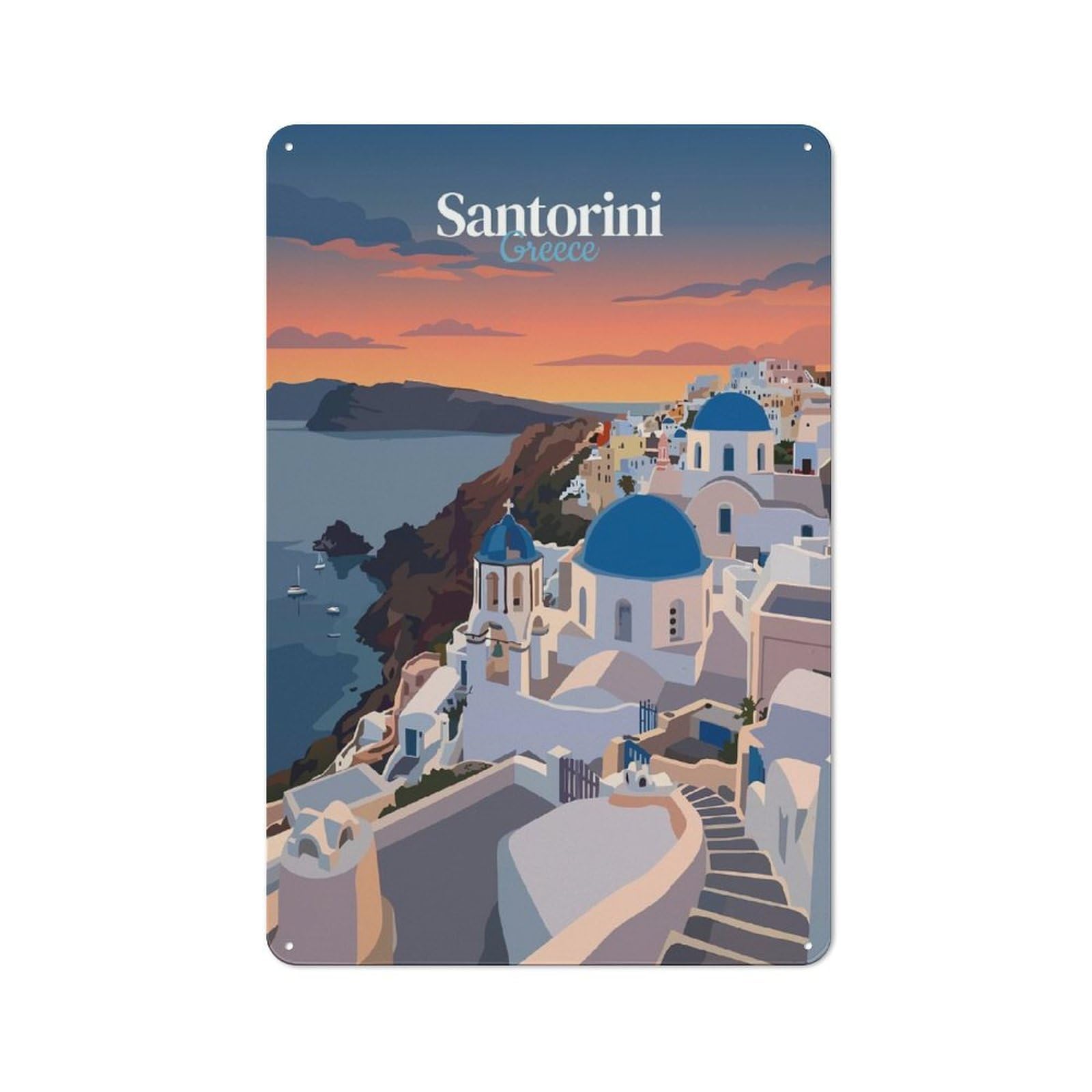 Junmoney Style-5 Santorini Greece Travel (4) Rustic Metal Sign 30X20cm For Garden Room Or Summerhouse, For Themed Interiors In Garden Rooms And Summerhouses