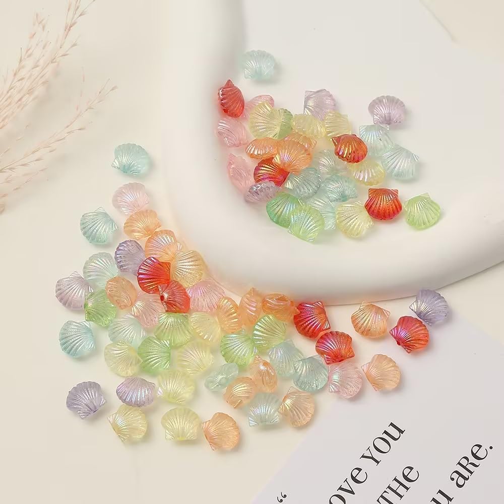 30pcs Mix Color Acrylic Clam Shell Tiny Spacer Beads,Pastel Mixed Colors Plastic Beach Scallop Shell Craft Loose Beads 14.5x12.5mm for Summer Jewelry Making,Beads and Bead Assortments Beading - Image 2