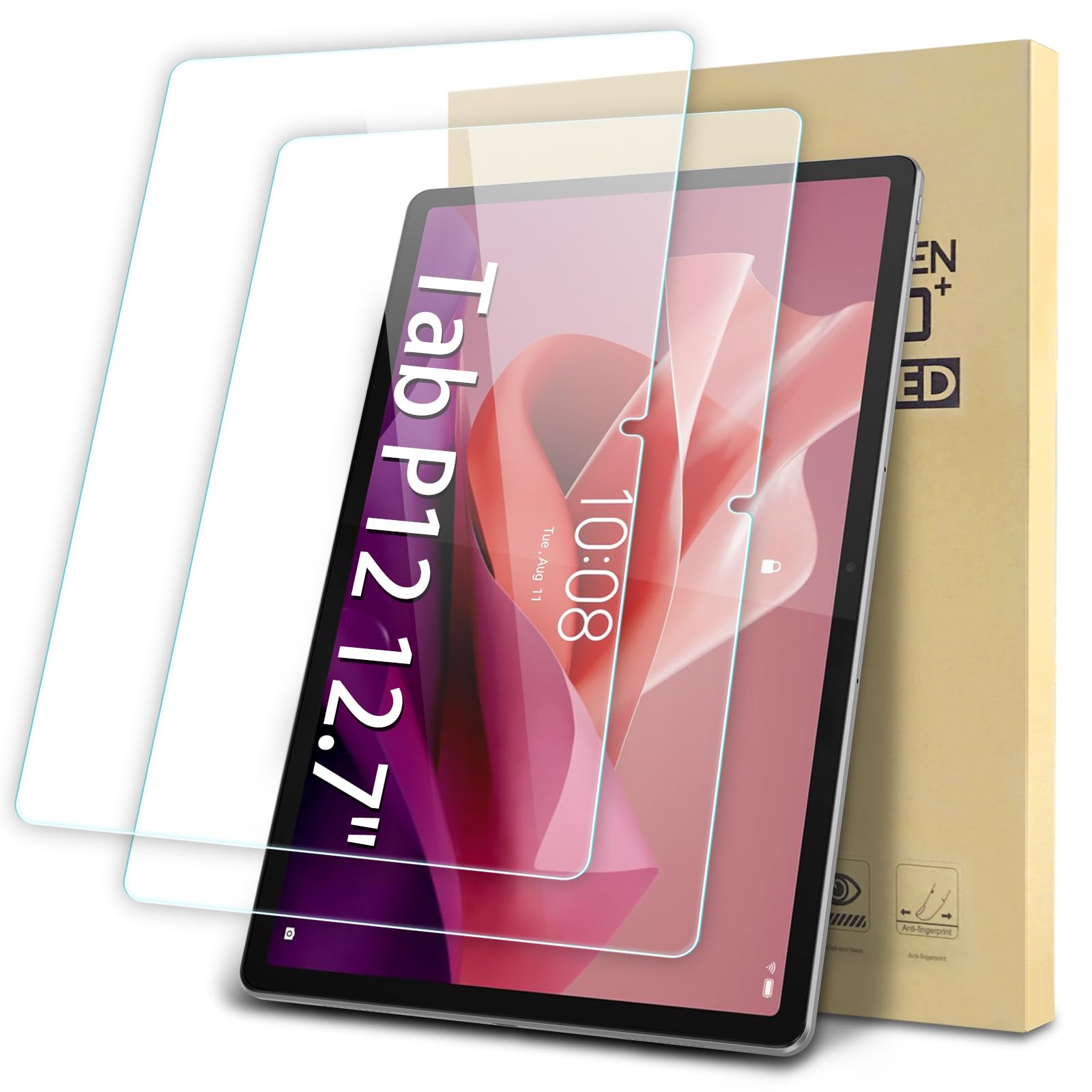 2-Pack Screen Protector Compatible with Lenovo Tab P12 12.7", Tempered Glass Clear Film, Anti-Scratch, 9H Hardness, Easy Installation