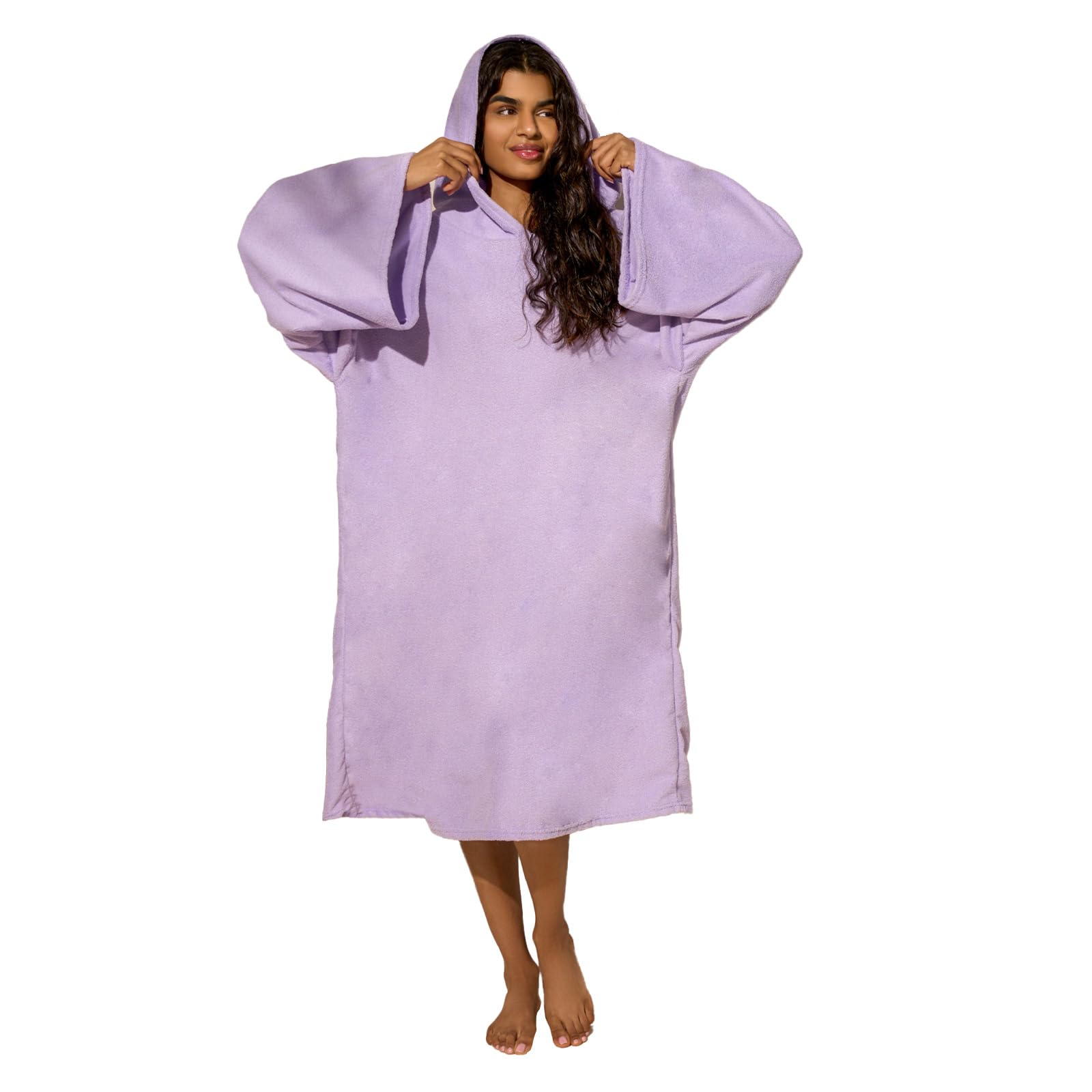 OHS Changing Robes Adult Womens, Towel Poncho Hooded Large Bath Swim Surf Beach Absorbent Quick Dry Microfibre Beach Poncho Men Women, Lilac Purple