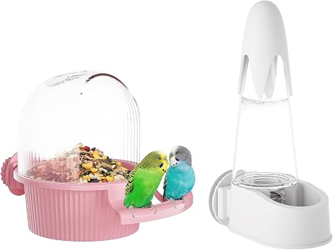 No Mess Bird Feeder & Water Dispenser Set for CagePink