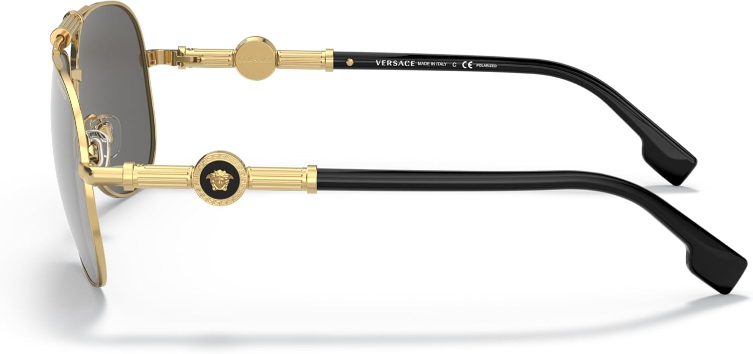 Versace Unisex Sunglasses Gold Frame, Polarized Grey Mirror Silver Lenses, 59MM - Image 2