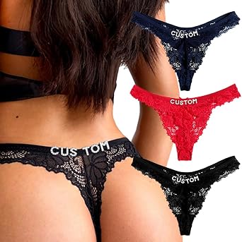 2-Pack Custom Thong with Name On It Personalized Thongs with Names Low Rise Lace Underwear Panties