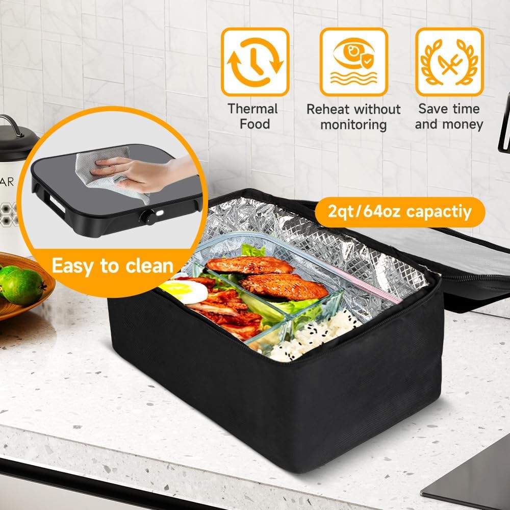 Protable Oven Adjustable Food Warmer 100W, 12V/24V/110V Electric Lunch Box for Adults,Personal Microwave for Reheating/Heating and Cooking Meals on Office/Travel/Car/Truck/Hotel/Home/Workplace