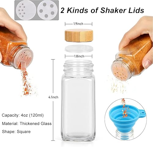 Miniatura 2 de Hoidokly Tarros de especias con etiqueta y organizador, 24 tarros de especias de vidrio con tapas de bambú, recipientes de especias de vidrio de 4