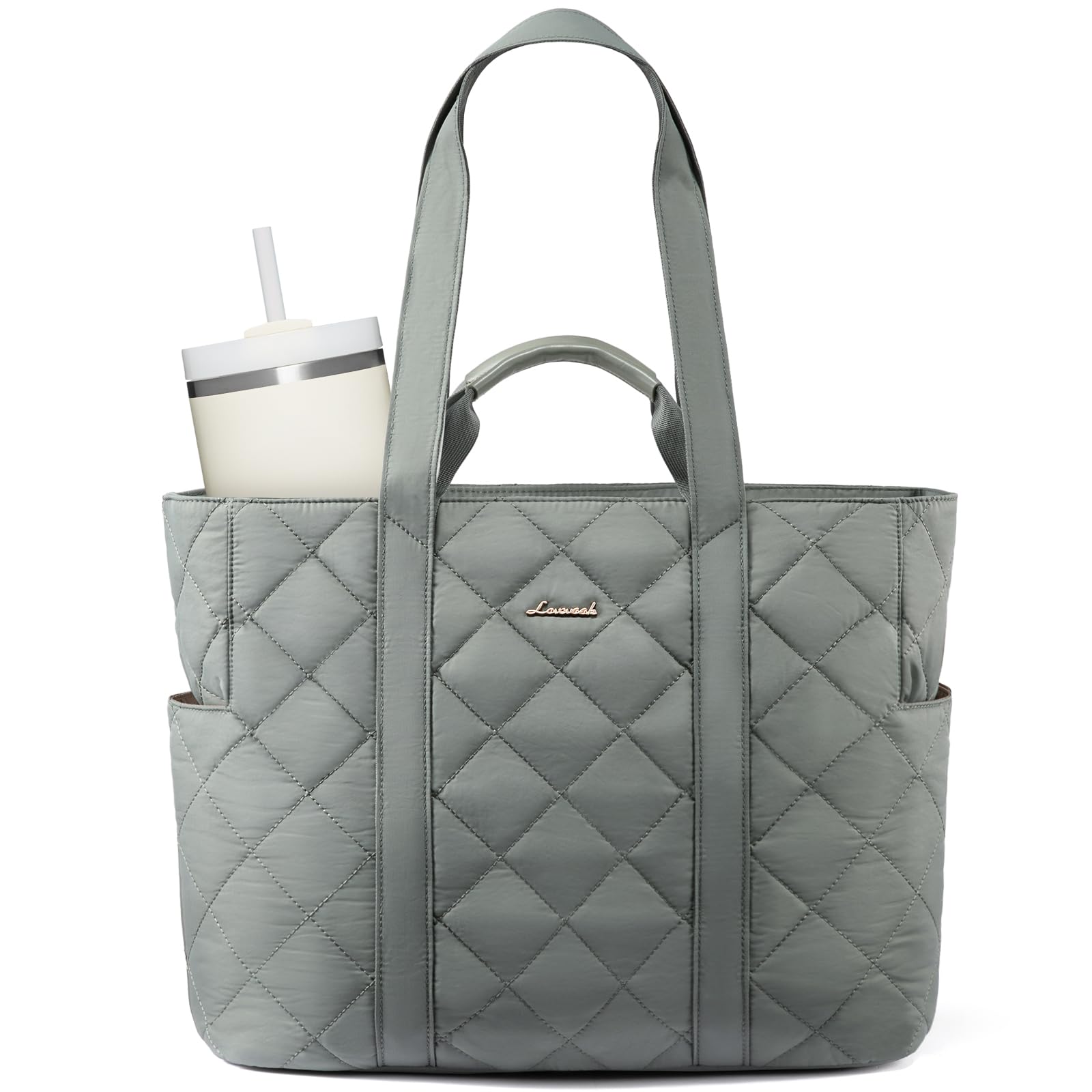 LOVEVOOK Tote Bag for Women,Light Puffer Tote Bag with Multi-pockets,Stylish Carry on Laptop Bags for Daily,Travel,Work,Gym | with Multi-pockets, Stylish, Carry on, for Daily, Travel, Work: 15.6 Inch Dark-green