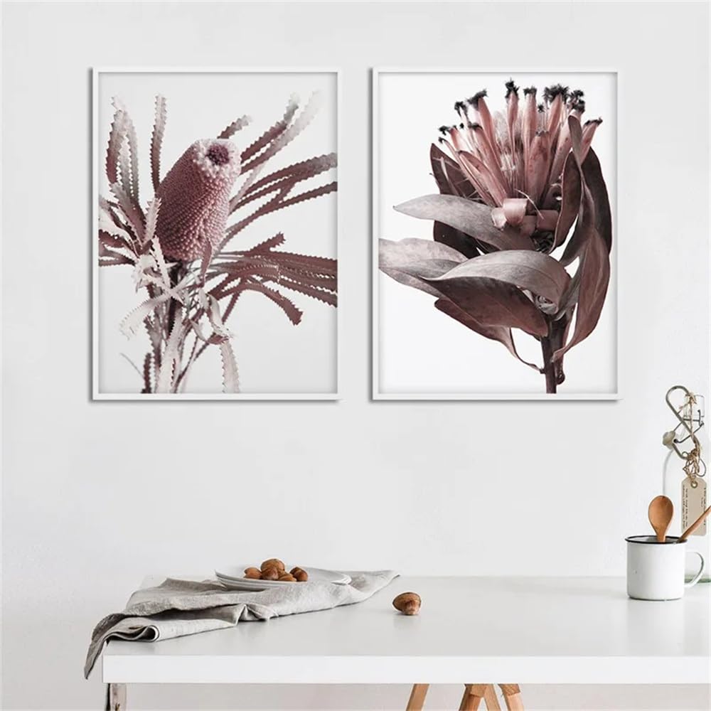 WBYZAC Set of 2-Protea Flower Nordic Art Poster Floral Canvas Print Abstract Scandinavian Painting Botanical Wall Picture Living Room Office Decor-40 * 60cm (No Frame)
