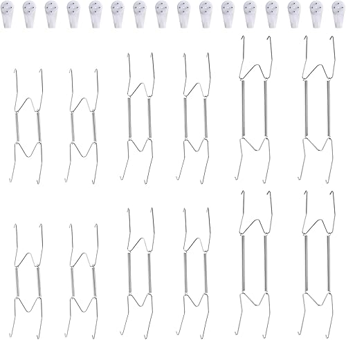 Fasunry Paquete de 12 ganchos para platos, 8, 10, 12 pulgadas, para pared con 16 ganchos de pared, compatibles con platos decorativos y artes de 7.5