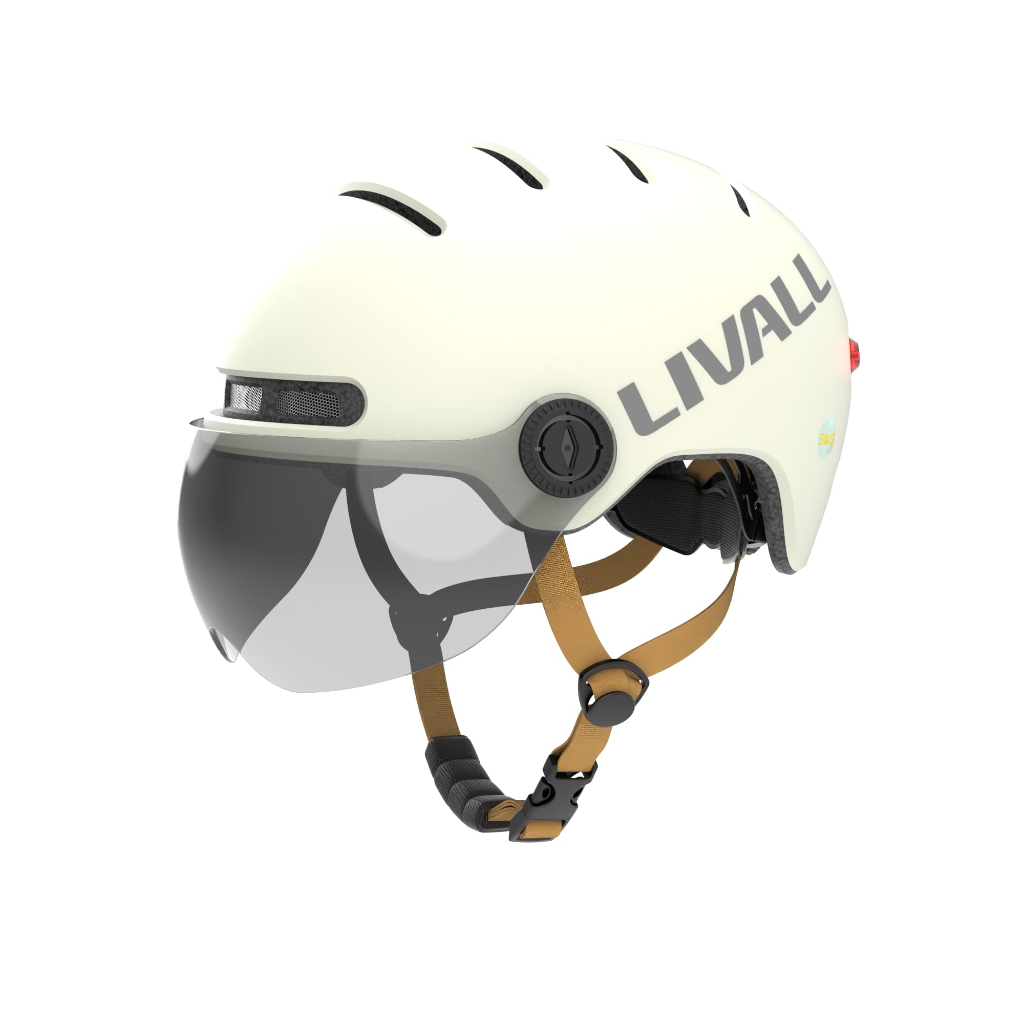 LIVALL L23 Smart Fahrradhelm für Damen und Herren, NTA-Norm 8776 City Helm mit abnehmbarem Visier, intelligenter LED-Beleuchtung, Bremslicht, Sturzerkennung und SOS-Alarm, Weiß, Größe M 54-58 cm