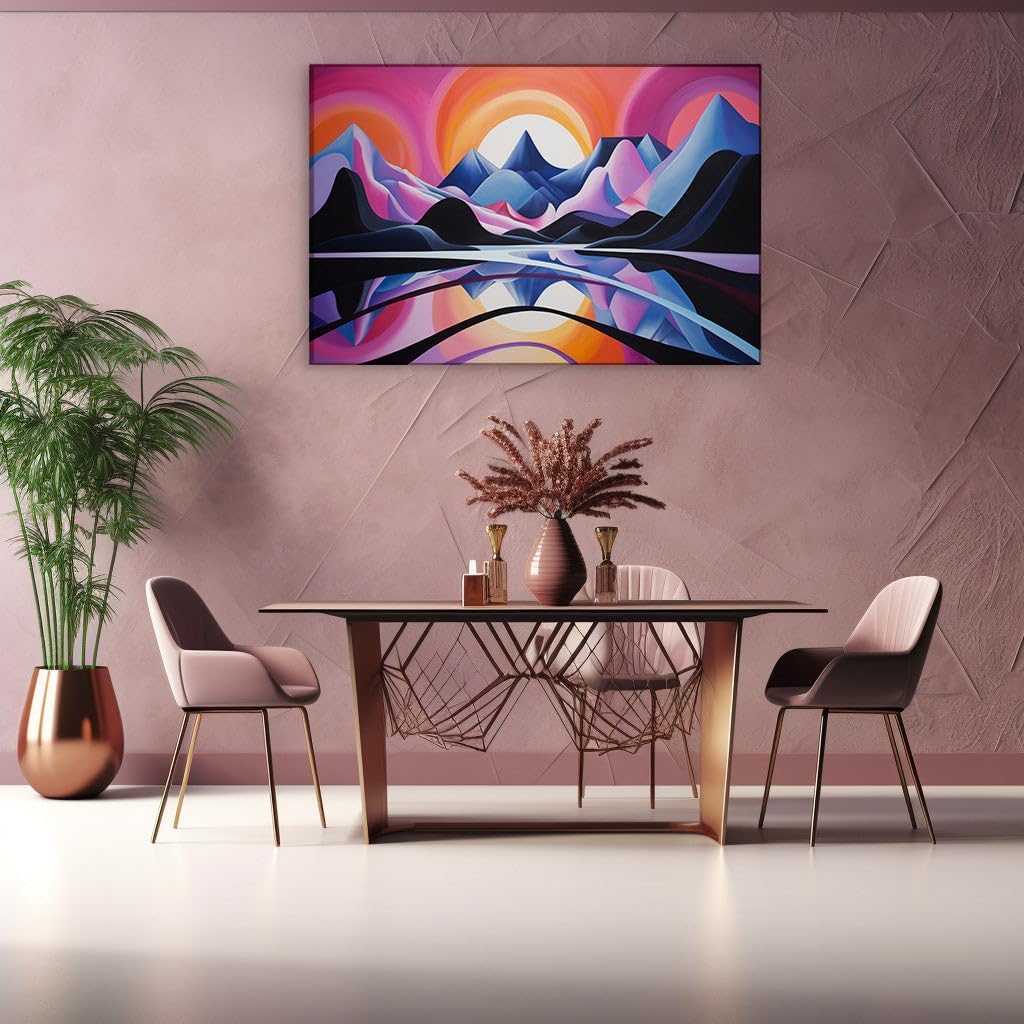 Canvas for Living Room. Sunset Symphony Over Mystical Peaks � A Dreamy Abstract Vista Unveiled, 27 x 18 inch Canvas Wall Art - Contemporary Masterpieces - Modern Home Decor