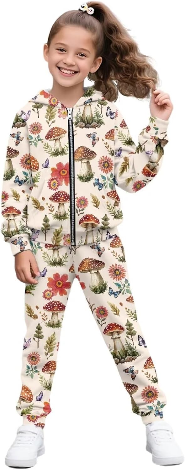 2 Piece Zip Up Hoodie Set Long Sleeve Sweatshirts and Pants Set Fall Winter Teens Athletic Tracksuit for 6-15T