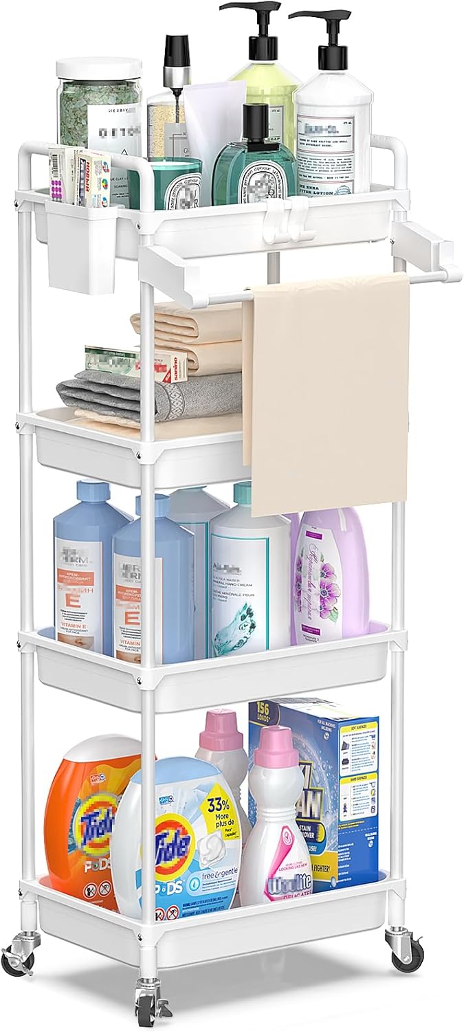 SPACEKEEPER Rolling Storage Cart, 4Tier Bathroom Organizer