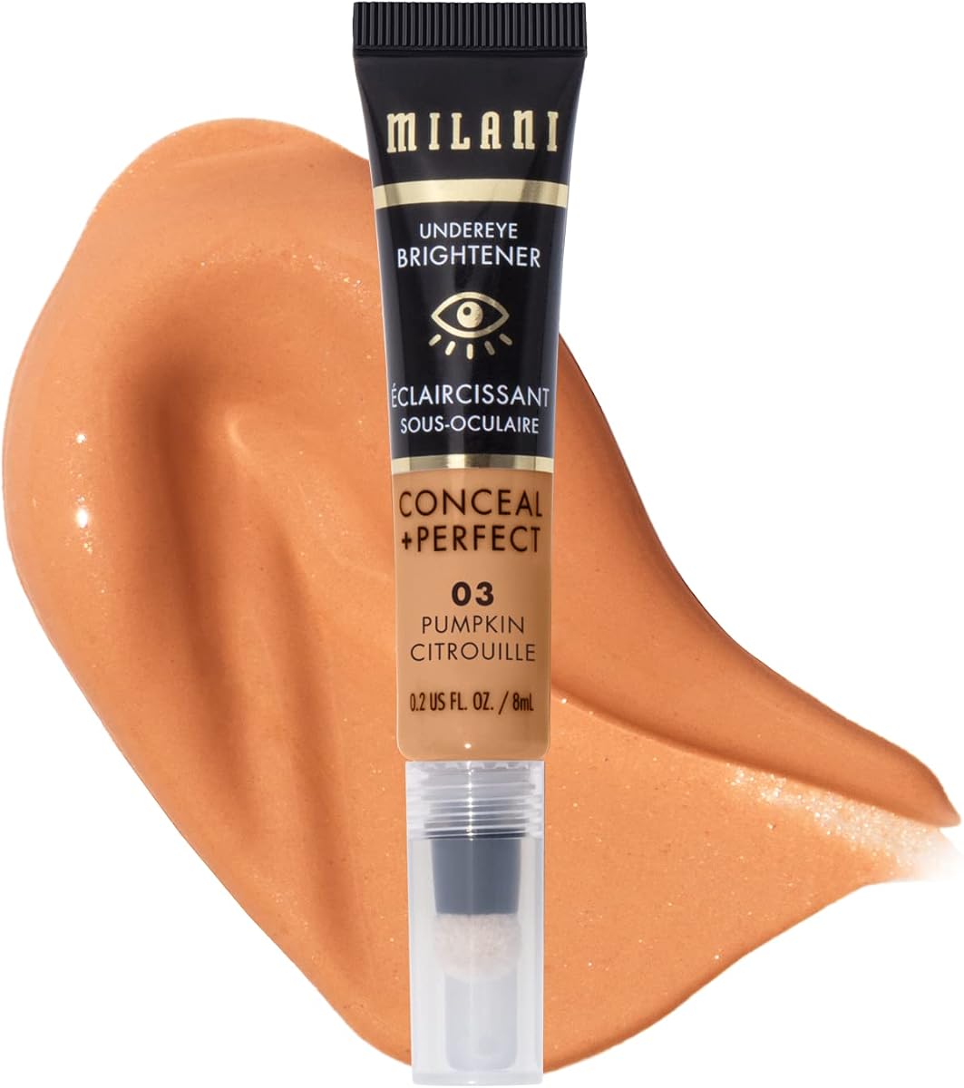 Milani Conceal + Perfect Liquid Undereye Brightener - Calabaza | Corrector de ojeras diseñado para hidratar e iluminar debajo de los ojos. Libre de crueldad animal, vegano, fabricado en EE. UU.