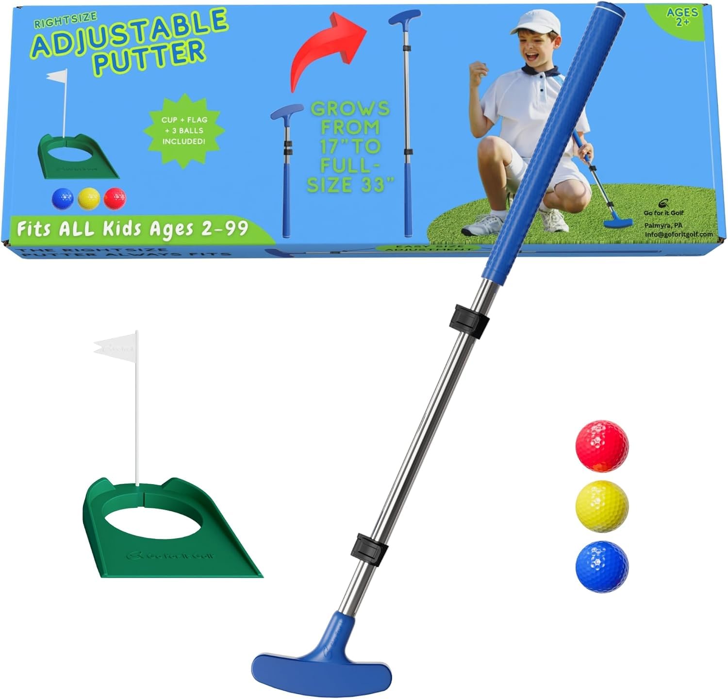 Putter for boys and girls ages 2-12 adjustable length