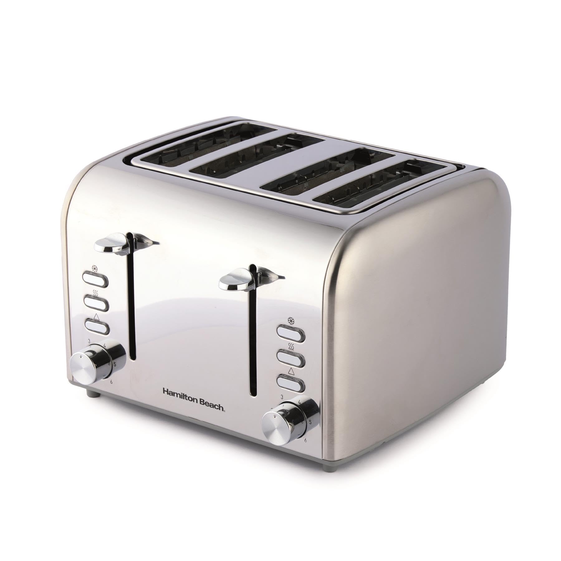 Hamilton Beach Toaster 4 Slice, Rise, 1600W, Brushed & Polished, Stainless Steel, 6 Variable Browning Levels, Removable Crumb Tray, Defrost, Cancel & Reheat Settings, Silver - HB5729
