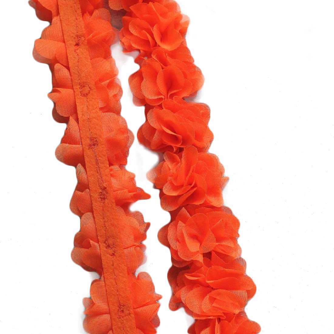 Yalulu 5 Yards 3D Chiffon Flower Lace Edge Trim Ribbon Fabric Applique Edging Trimming Fabric Craft Embroidered Applique Sewing Wedding Dress Decoration (Orange)