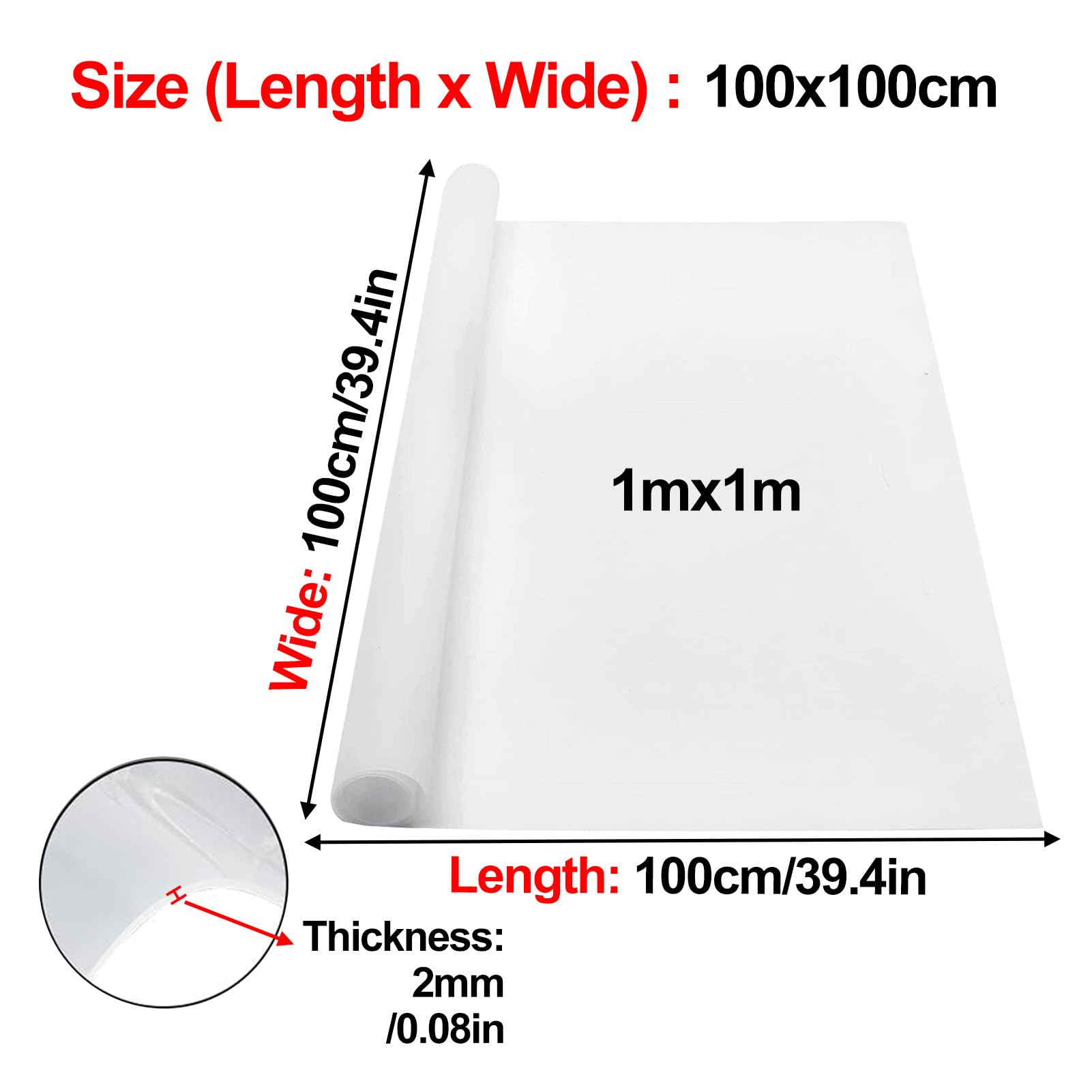 Dxcaicc Guarnizioni in Fogli di Gomma Siliconica, Pannelli con Lati di 1 Metro di Lunghezza E 1 Metro di Larghezza, Tappetini Ammortizzanti per La Riduzione del Rumore,Thickness 2mm
