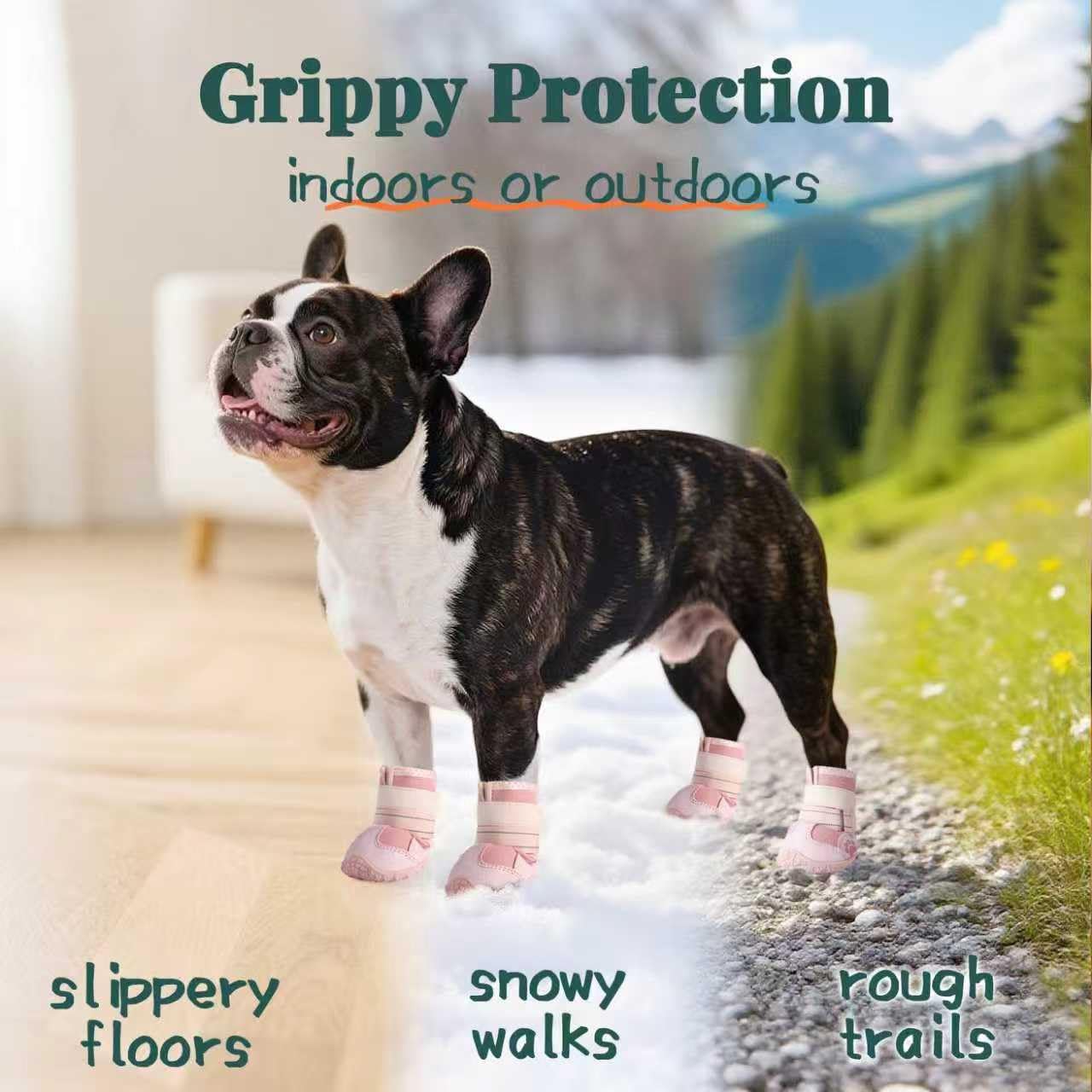 Dog Shoes for Large Dogs, Anti-Slip Dog Boots for Winter Snow, Pink Size 7