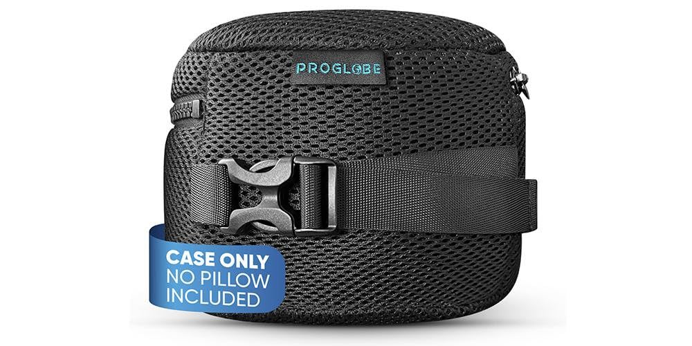 Proglobe Black Essential Neck Pillow Case & Travel Bag Compression Storage Mesh Cover With Snap Clasp, Compact Carrying Case Attaches To Luggage, Backpack, Or Purse –